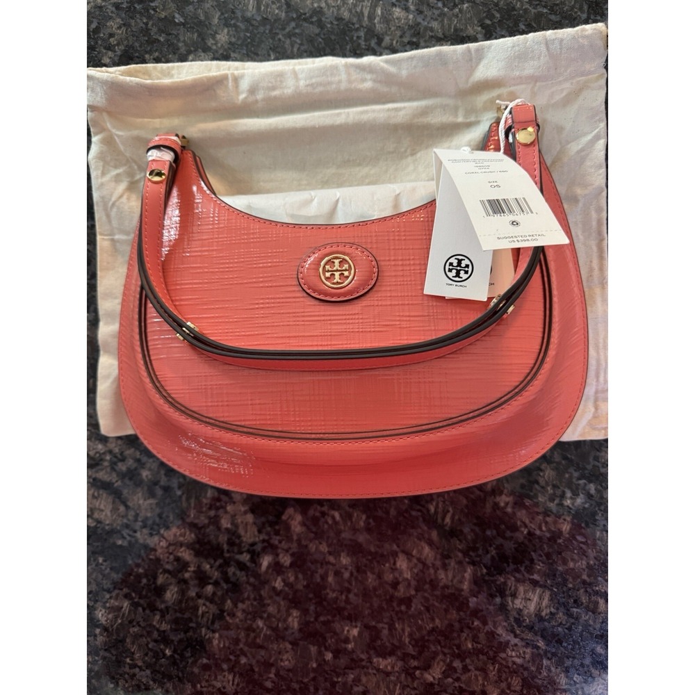 Tory Burch Coral Crush Robinson Embossed Leather‎ Crescent Bag 158509-650